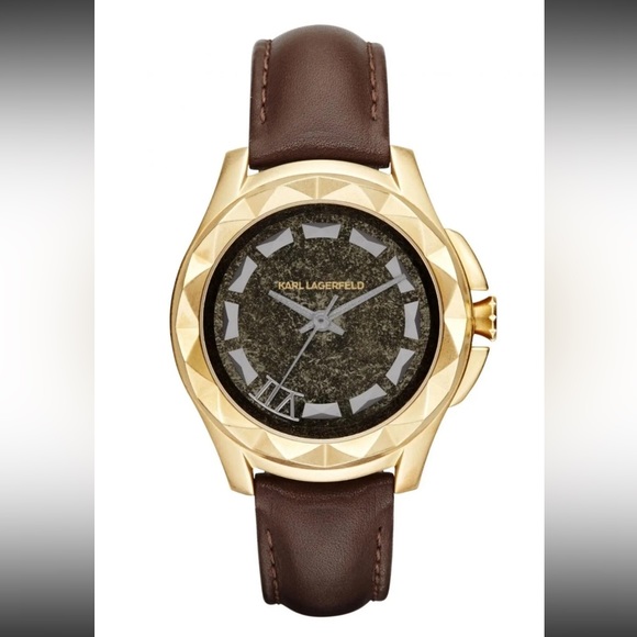 Karl Lagerfeld KL1038 Unisex Brown Leather Gold Bezel Men's Watch - Picture 14 of 15